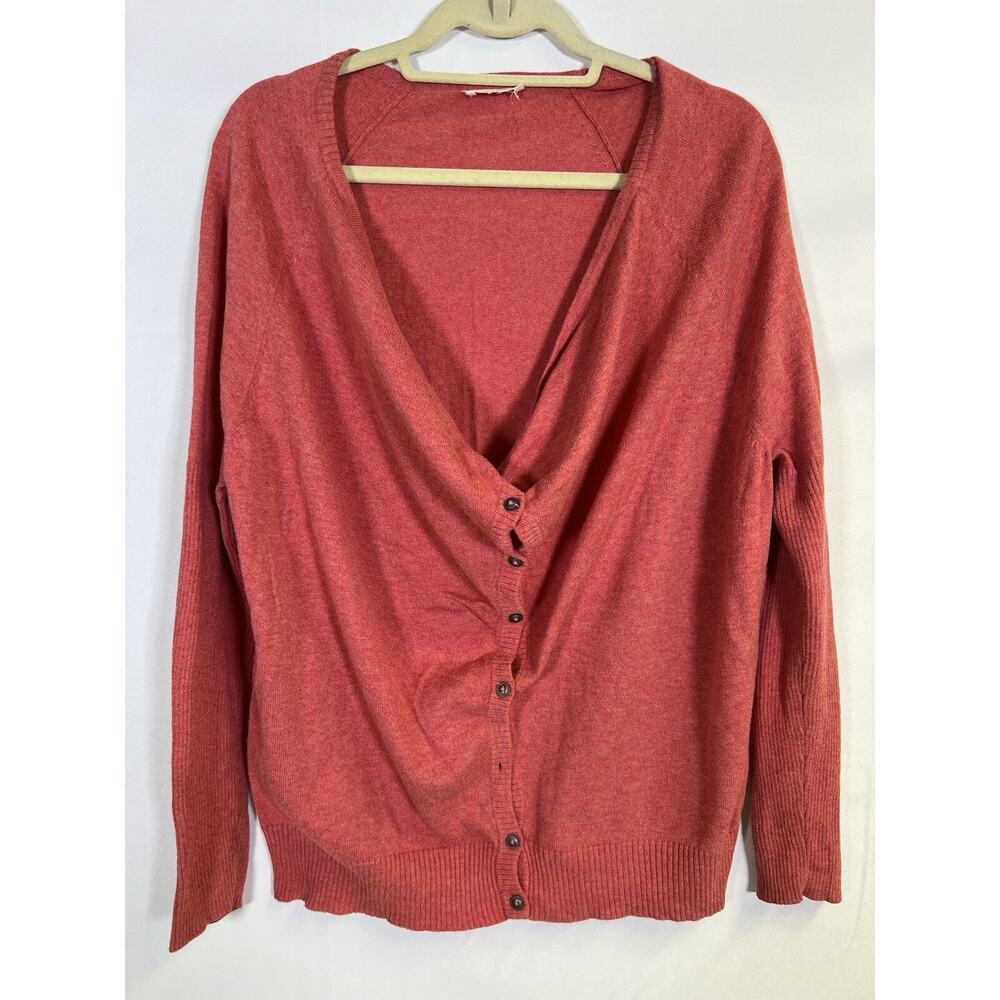 VTG Eileen Fisher Loose Fit Button Up Cardigan Size M 100% Organic Cotton Coral
